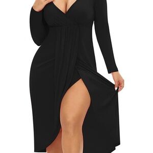 Plus Size long sleeve Bodycon Midi Dress, black size large‎ with thigh slit